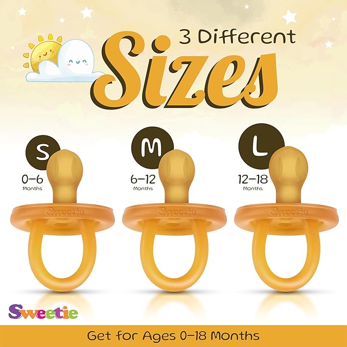 SWEETIE Rubber Pacifier Natural Rubber Pacifier Rounded (Natural Color, 0-6 Month)