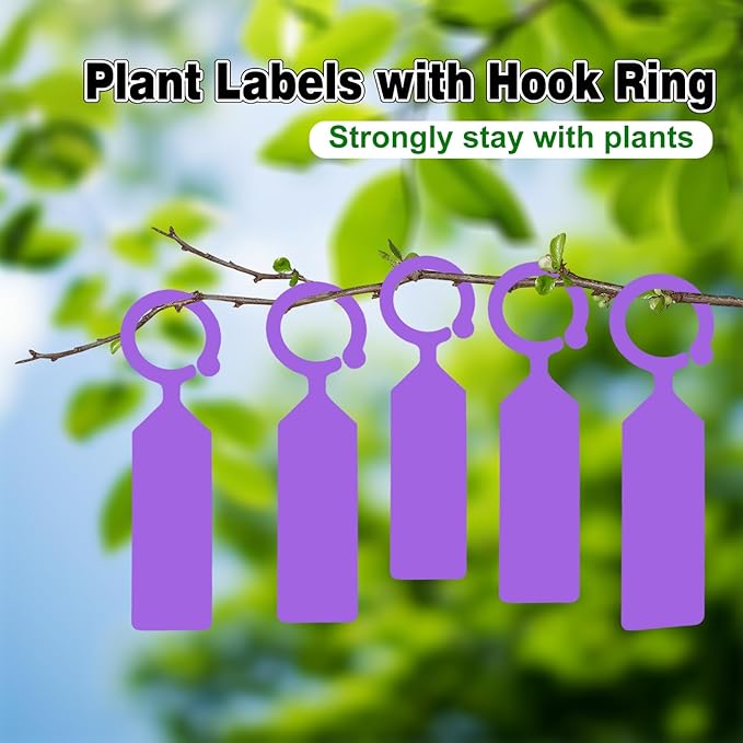 Plant Labels Yuanling 100Pcs Plastic Waterproof Plant Tree Tags Nursery Garden Markers for Indoor Outdoor Gardening Plants Vegetables Flowers Potted (Purple Color with 1 Marker Pen)