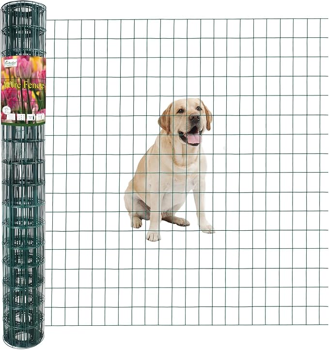 Green PVC Coated Welded Wire Fence 48 Inch x 25 Foot, 2 Inch x 3 Inch 16GA, Garden Border Fencing Roll Vinyl Coating Metal Wire Mesh for Yard Vegetable Plant Protection Poultry Netting