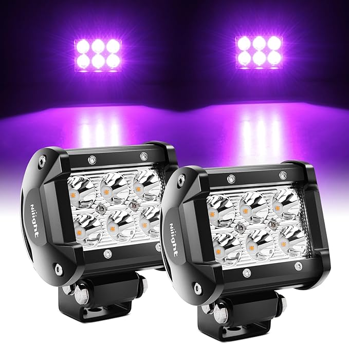 Nilight 4 Inch LED Light Pods Purple Spot Beam Driving Decoration Neon Bar 2PCS 18W Off Road 12V 24V Lighting for Truck ATV UTV SUV RV Pick-up Van Boat