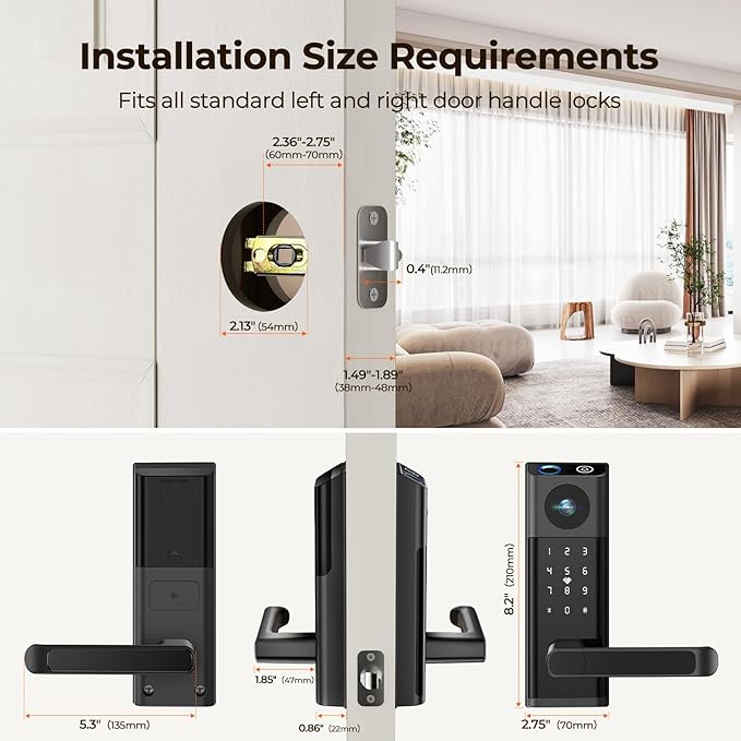 Video Smart Lock with Camera & Doorbell, 5-in-1 Keyless Entry Door Lock with Handle, Fingerprint+Keypad Code+App Remote Control+IC Card, Auto Lock, Wi-Fi Smart Deadbolt for Front Door, Apartment