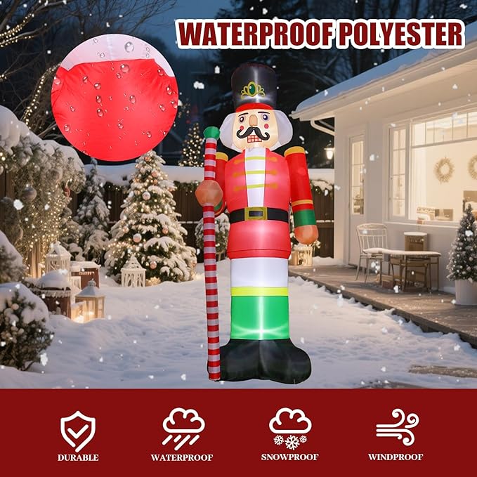 VCUTEKA Christmas Inflatables Outdoor Decorations, 11.8FT Nutcracker Soldier, Blow Up Christmas Decoration with Built-in LED Lights, Animated Inflatable Yard Decor for Holiday Lawn Garden Xmas