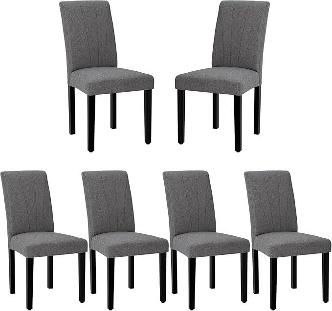 VECELO Upholstered Dining Chairs Set of 6, Modern Fabric and High Back & Solid Wood Legs, Parsons for Kitchen/Living Room- Dark Gray
