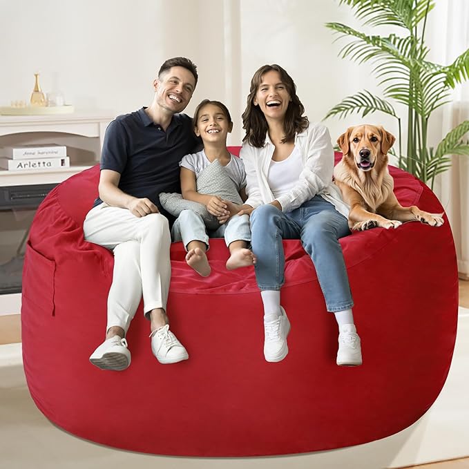 HABUTWAY Bean Bag Chair: Giant 5' Memory Foam Furniture Bean Bag Chair with Microfiber Cover - 5Ft,Red