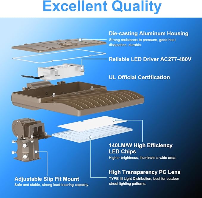 480V LED Parking Lot Light 240W 33600LM UL Listed LED Street Light IP65 5000K Commercial Shoebox Light for Stadium Driveway (277-480VAC Input)