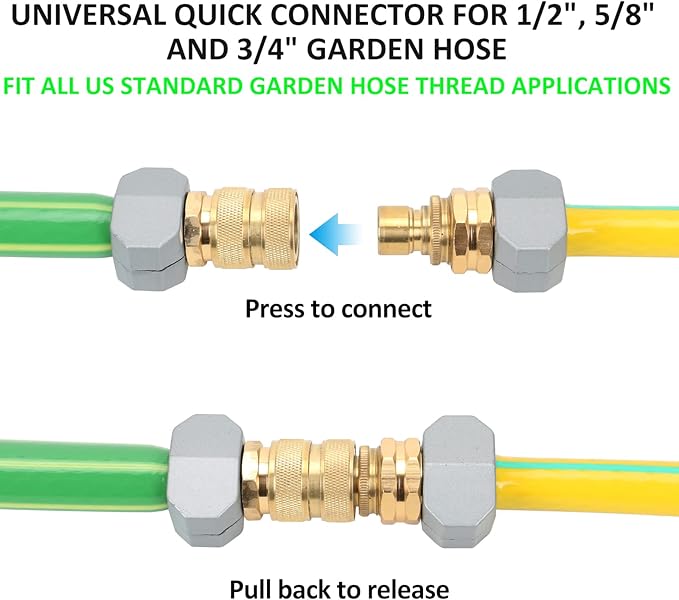 STYDDI Brass Garden Hose Quick Connect Fittings with Water Stop, Solid Brass Hose Quick-Connect Fittings with Auto Shut-off, 3/4 Inch GHT Thread Garden Hose Quick Connector Adapters, 3 Female + 6 Male