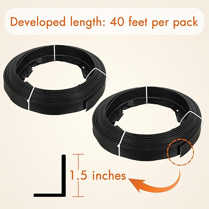 Gardzen 1.5" x 80' Landscape Edging Kit, Garden Edging Coil Comes with 100 Pcs Spikes, No Dig Lawn Border Design