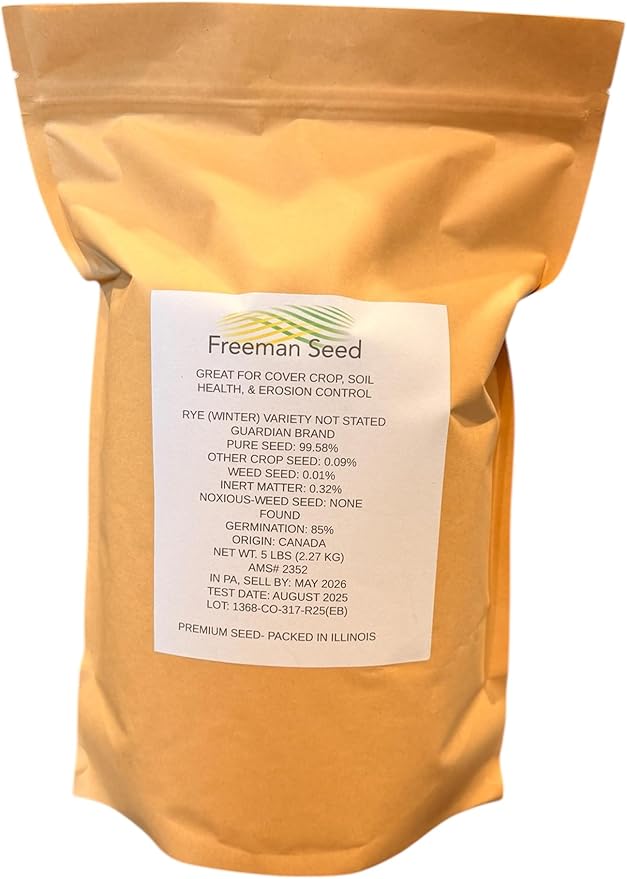 Guardian Winter Rye Grass Seed by Freeman Seed – Fast-Growing Winter Cover Crop for Soil Health, Erosion Control & Food Plots – Cold-Tolerant, Easy Germination (5 lb)