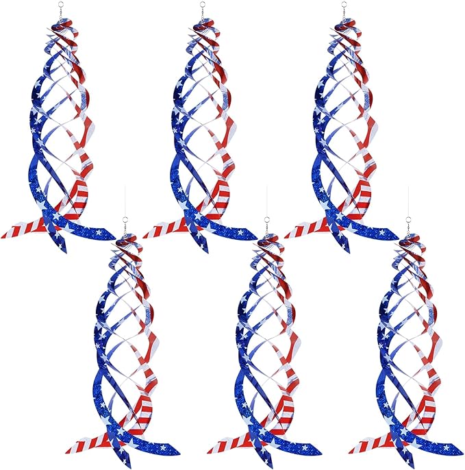 Hausse Patriotic Bird Repellent Spiral Reflectors Mylar Spinner, Hanging American Flags Reflective Bird Deterrent Device for 4th of July Independence Day, Scare Birds & Animal Away, 6 Pack