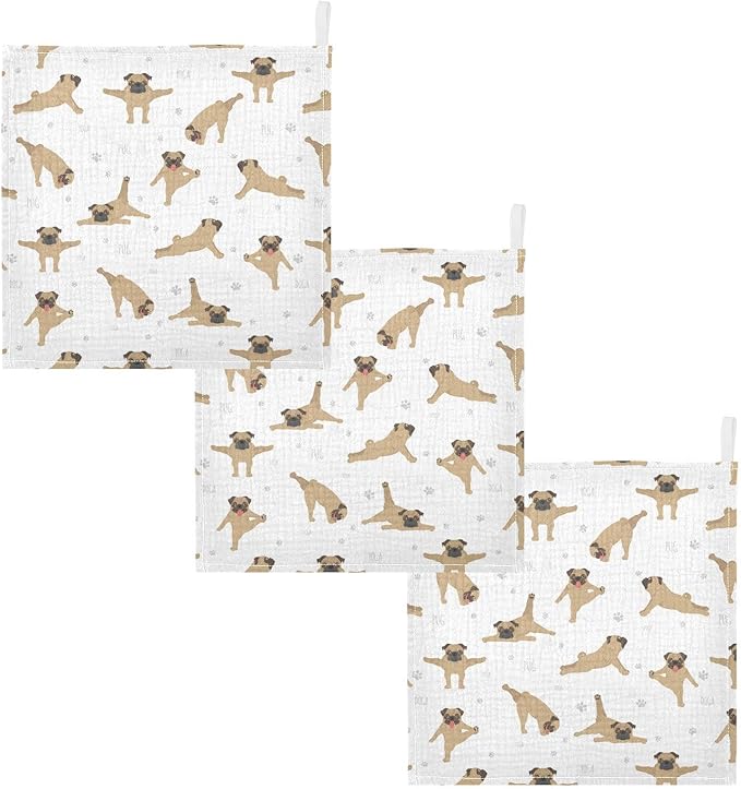 vvfelixl Baby Cotton Washcloths Pug Dog Infants Bath Towel for Unisex Face Towels for Newborn, Natural Baby Wipes Delicate Skin, 11.8 X 11.8 inch, one sizex5
