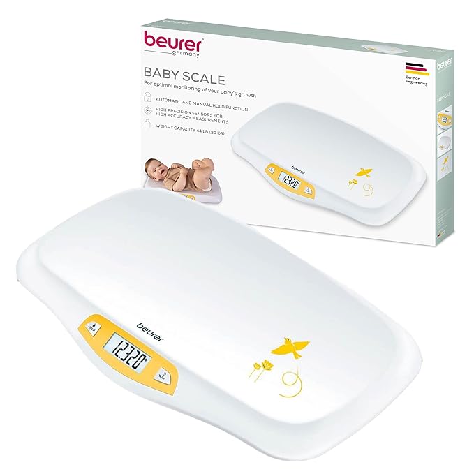 Beurer BY80 Digital Baby Scale, Infant Scale for Weighing in Pounds, Ounces, or Kilograms up to 44 lbs, Newborn Baby Scale with Hold Function, Pet Scale for Cats and Dogs
