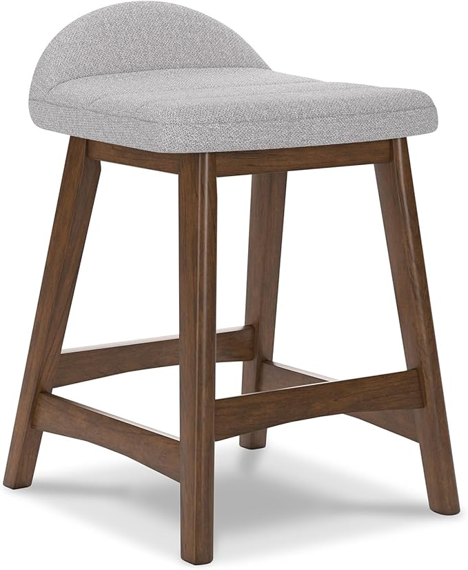 Signature Design by Ashley Lyncott Contemporary 28.5" Counter Height Upholstered Bar Stool with Foam Cushion, 2 Count, Light Gray & Brown