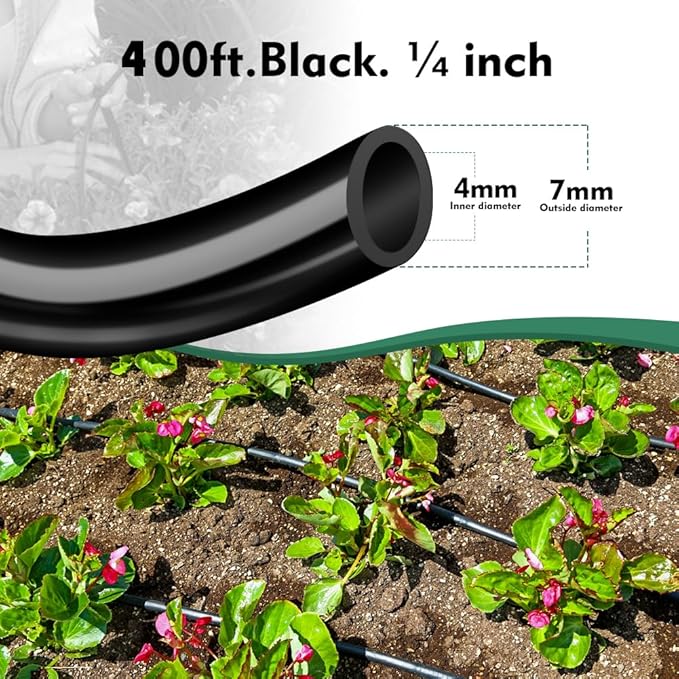 Bonviee 400ft 1/4 inch Drip Irrigation Tubing, Drip Irrigation Hose, Garden Watering Tube Line for Garden Watering System