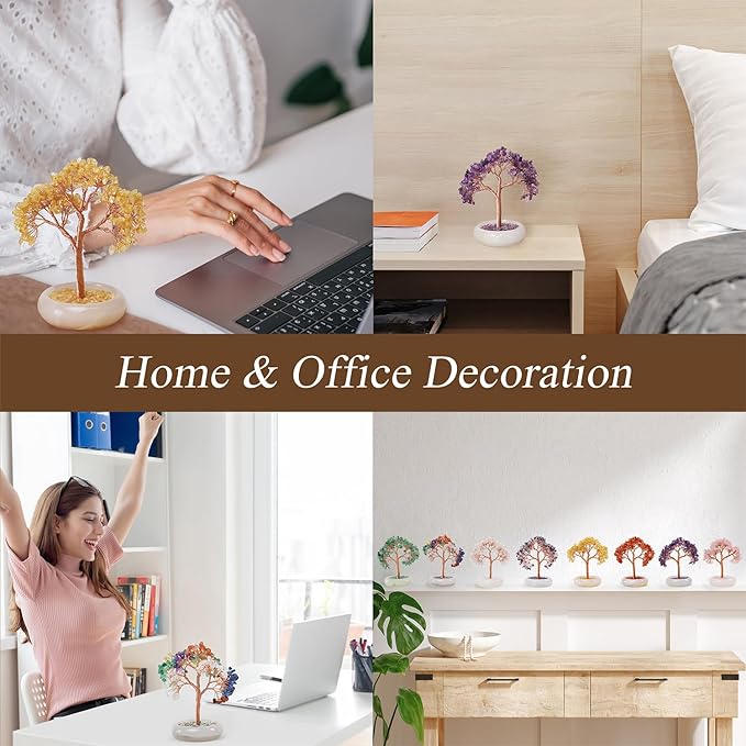 Citrine Crystal Bonsai Tree, Office Desk Home Living Room Decor, Lucky Money Fengshui Tree Plant, Birthday Good Luck Gifts for Women, Mom