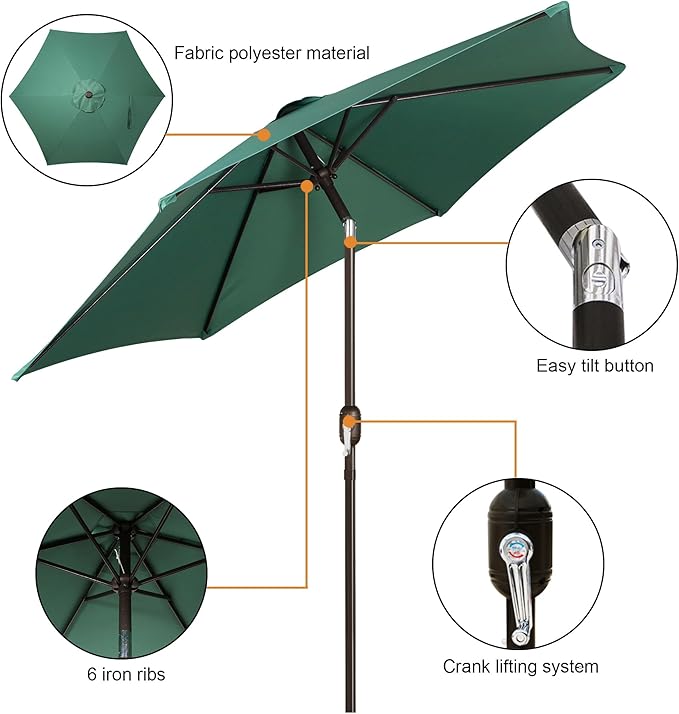 Blissun 7.5 ft Patio Umbrella, Yard Umbrella, Outdoor Market Umbrella with Push Button Tilt Crank, Seaglass