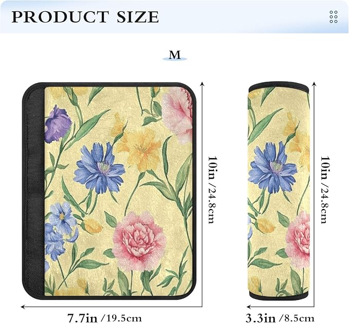 Car Seat Belt Pads 2 Pack Soft Backpack Shoulder Strap Pad Cover for Adults and Kids M Florals Carnation Delphinium Flower Yellow