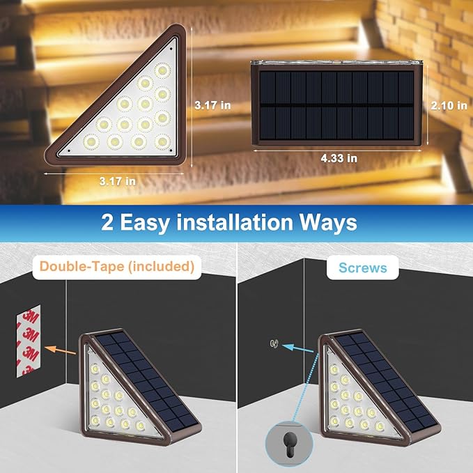 Solar Step Lights Outdoor Waterproof IP65,Warm White Brown Solar Stair Lights, Outdoor Light Decor for Stair, Deck, Step, Porch and Outside Patio, 8 Pack