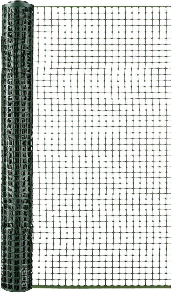 BOEN Garden Fence Temporary Barrier Outdoor Fence for Dog, Rabbit or Deer, Garden Netting Plastic Mesh Plant Protection (40" x 25', Green)