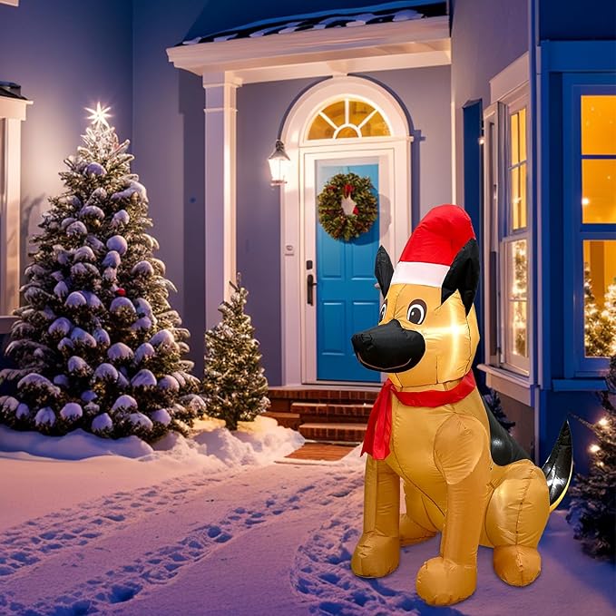 Outdoor Indoor Christmas Inflatable LED Lighted German Shepherd Dog Blow Up Holiday Yard Decoration
