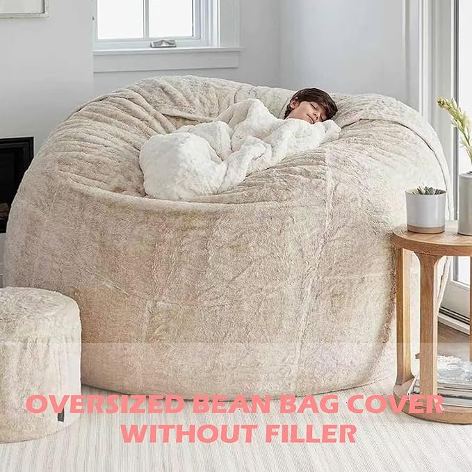 BCU Oversized Bean Bag Cover Comfy Beanbag Chair for Adults Without Filler Faux Fur Floor Chair Lazy Sofa Cover Comfy for Living Room Chairs, Orange, 5FT