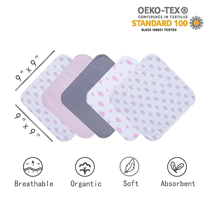 Viviland Baby Towels and Washcloths, Soft Absorbent Pink Baby Bath Towel Set, Elephant Hooded Towels with 5 Infant Face Washcloths (6 Pieces)