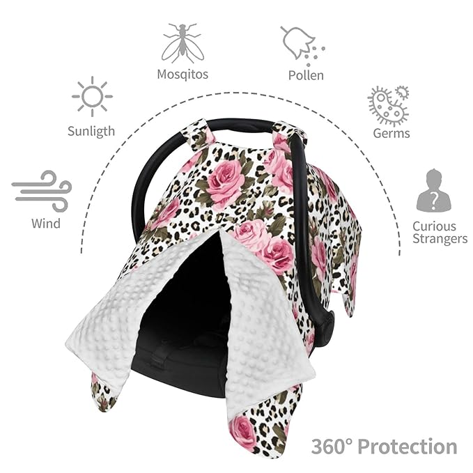 KiuLoam Pink Rose Leopard Cheetah Print Baby Car Seat Canopy Nursing Cover Breastfeeding Scarf Stretchy Soft Breathable Infant Carseat Cover for Babies Boys Girls