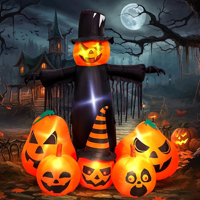 Max Fun 7FT Halloween Inflatables Pumpkin Decorations with LED Build-in Halloween Yard Decoration Blow Up Inflatables for Outdoor Indoor Garden Lawn (7Ft-Halloween Pumpkin)