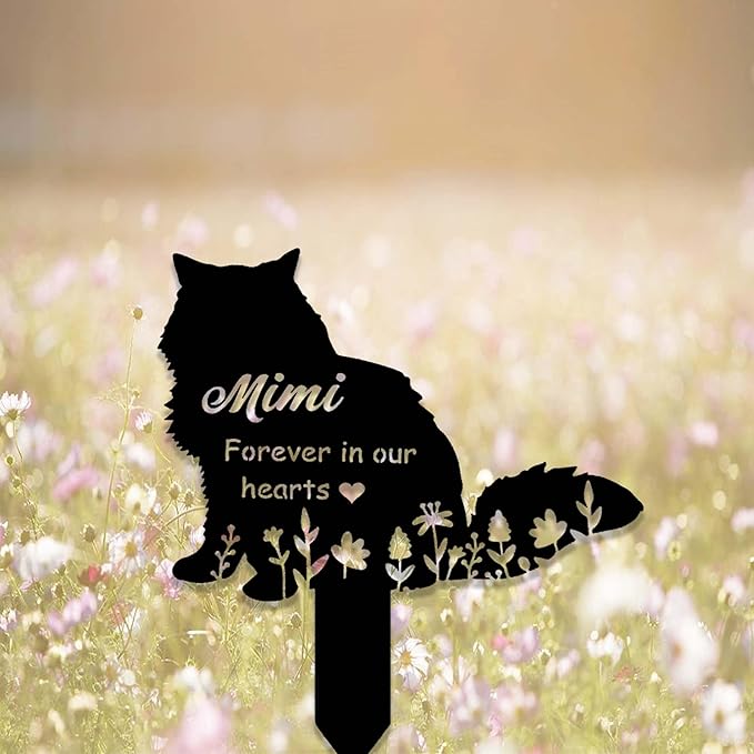 Personalized Fluffy Cat Memorial Sign - Metal Custom Grave Marker Sign Yard Stake Decor Remembrance Sympathy Gift Dog Cat in Heaven Loss