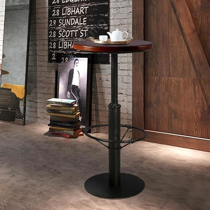 LOKKHAN 42" Tall Rustic Industrial Bar Table-19.68" Dia Round Wooden Top Metal Bar Height Adjustable Standing Pub Table-Dining Room Bistro Table-Cocktail Table (Silver,Walnut)