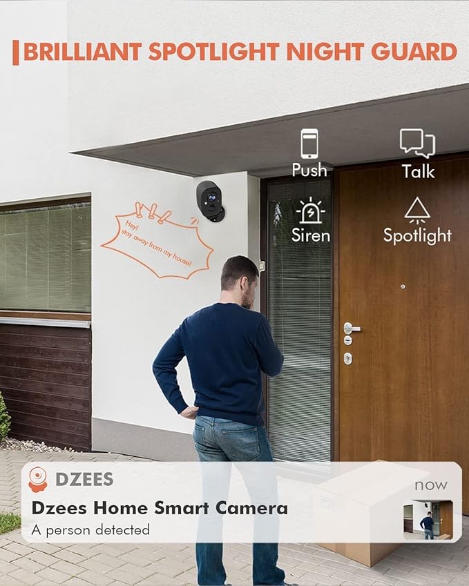 Dzees Security Camera Outdoor Wireless - Upgrade 2K 3MP Battery Powered WiFi Outdoor Camera Wireless, Spotlight, Siren, AI Dectection, Color Night Vision, IP66 Waterproof Cloud/SD-Black