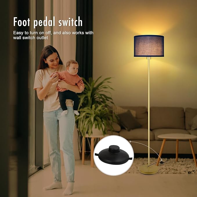 Floor Lamp Blue, Standing Lamp, Modern Stand Up Light with Lampshades, Foot Pedal, 59" Tall, Bright Pole Lamps for Living Room, Bedroom, Office, Nightstand, Kids' Gift, Gold Lamp(E26, Without Bulb)