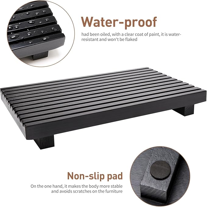 Renawe Black Bathroom Counter Tray Organizer Wood Riser Stand Kitchen Countertop Trays Wooden Pedesta Display Dish Soap Dispenser Holder for Bathroom Decor Sink Accessories Vanity Tray