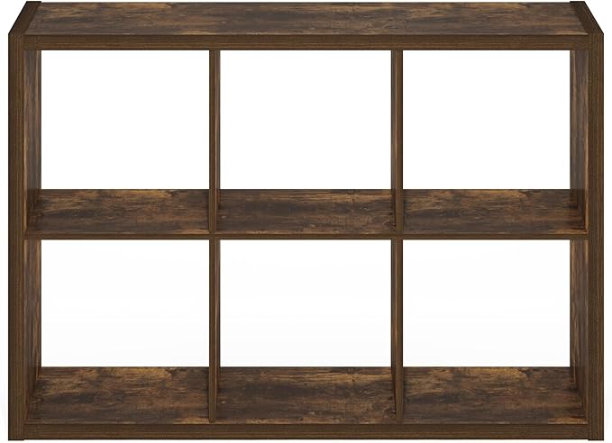 Furinno Cubicle Open Back Decorative Cube Storage Organizer, 6-Cube, Amber Pine