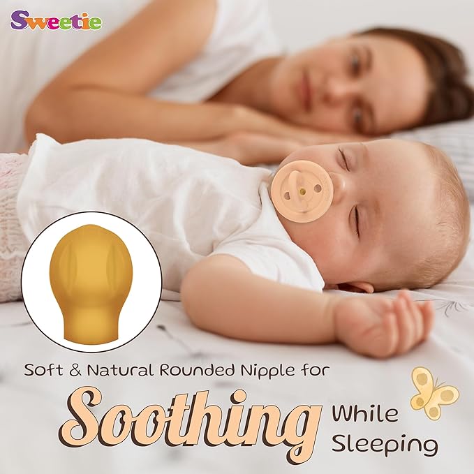 SWEETIE Rubber Pacifier Natural Rubber Pacifier Rounded (Light Pink, 0-6 Month)