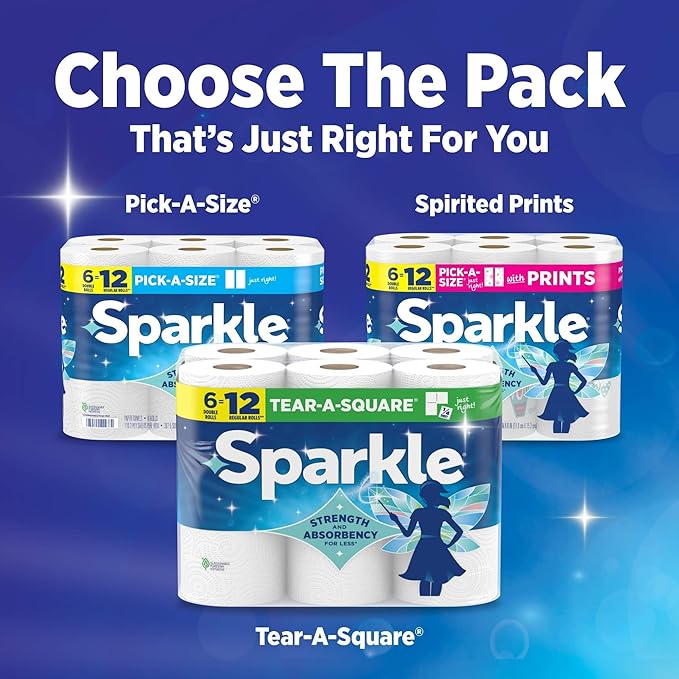 Sparkle Tear-A-Square Paper Towels, 2 Double Rolls
