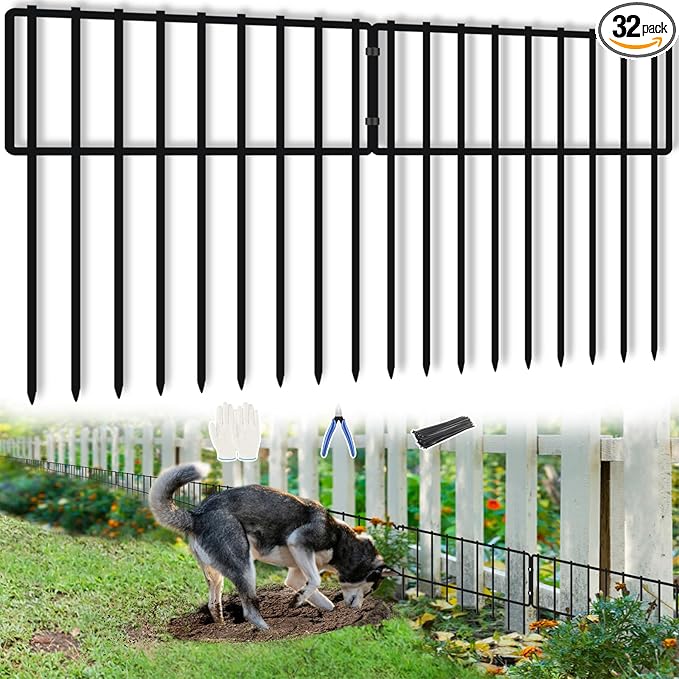 32 Panels Animal Barrier Fence, 32ft(L) X 13inch(H) No Dig Rabbit Fences, Dog Digging Defense Ground Bottom Blockers, Rustproof Metal Border for Garden Outdoor Patio Landscaping
