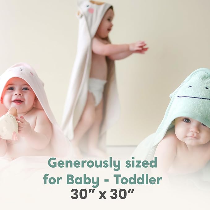 CuddleBug Premium Hooded Baby Bath Towel & Washcloth Set (Bear) - 100% Cotton Terrycloth Hooded Baby Towels for Newborn & Toddler - Super-Soft & Absorbent, Newborn Essentials (33" x 33") - Sage Green
