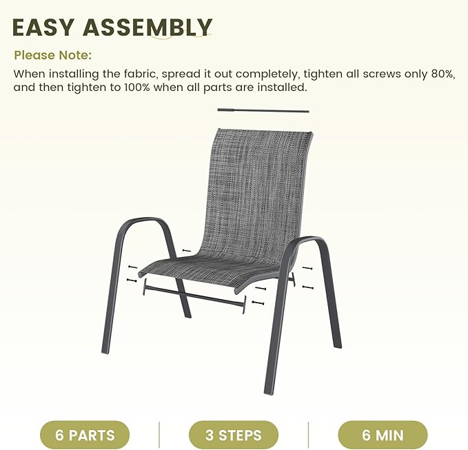 UDPATIO Patio Chairs Set of 8, Stackable Outdoor Dining Chairs with High Back, Breathable Textilene Fabric Outdoor Chair All Weather, 350LBS Capacity for Garden, Backyard (Dark Grey)