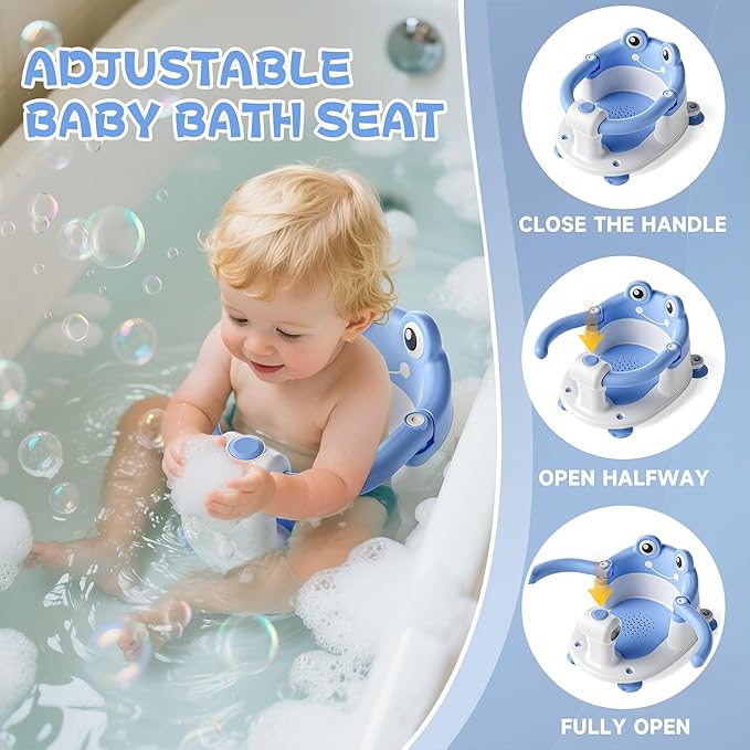 Baby Bath Seat for Babies 6 Months & Up - Toddler Bath Seats for Baby Sitting Up with 4 Suction Cups & Soft Cushion, Non-Slip Infants Shower Bathtub Chair for Newborn Boys, Blue