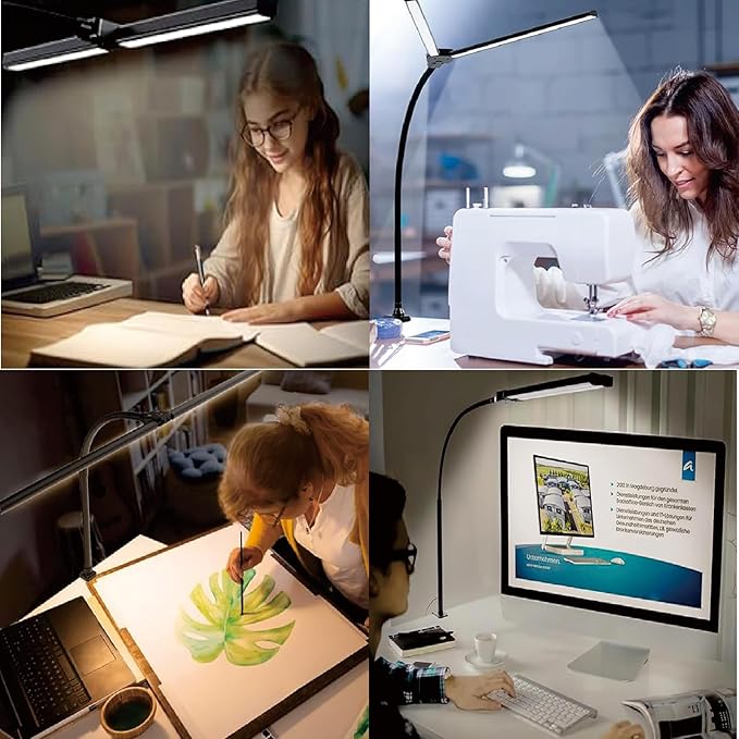LED Desk Lamp for Home Office, Eye Caring Architect Desk Light with Clamp,50 Lighting Models,Remote and Touch Control,24W 2000LM,Memory Function and Timer for Study, Reading,Workbench Black