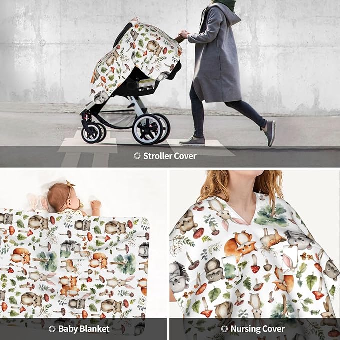 KiuLoam Cute Cartoon Animals Baby Car Seat Canopy, Nursing Cover for Mom Breastfeeding Scarf, Infant Car Seat Cover/Multiuse Baby Stroller Covers for Babies Boys Girls