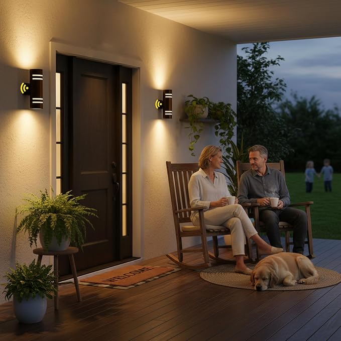 Outdoor Wall Sconce, Dusk to Dawn Up and Down Outdoor Wall Light, IP65 Waterproof LED Exterior Lighting Fixtures, Bronze Modern Wall Sconces 2 Pack for Hallway, House, Porch, Backyard, Garage