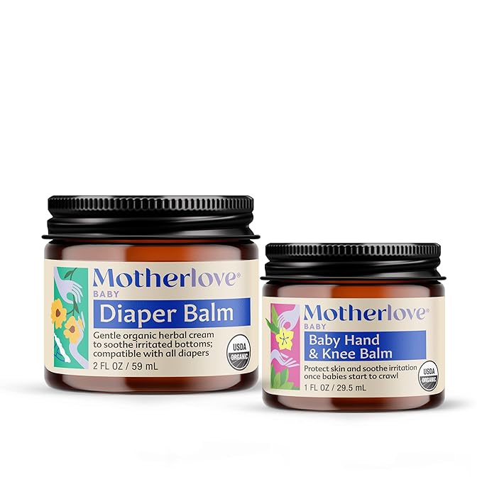Motherlove Baby Body Care—Diaper Balm (2 oz) and Baby Hand & Knee Balm (1 oz)—Herbal Remedies for your Baby—USDA Organic & Cruelty Free