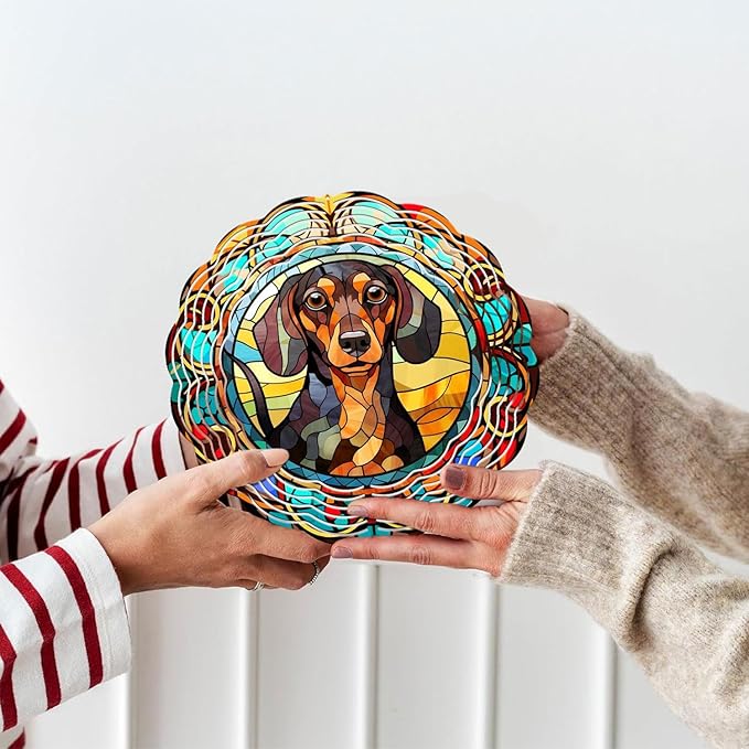 Dachshund Yard and Garden Wind Spinner, Unique 3D Hanging Dachshund Wind Spinner