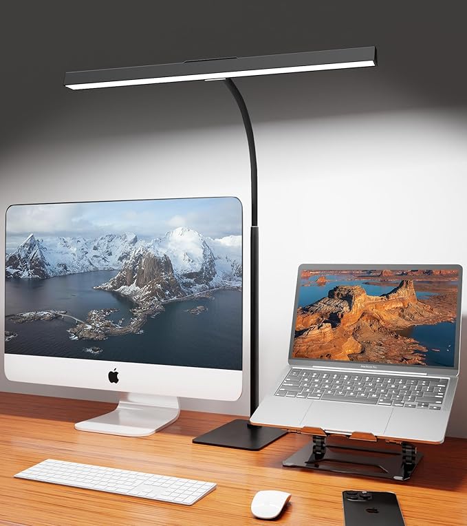 Desk Lamp for Home Office with Base, Eye-Caring Desk Light with Adjustable Gooseneck, 12W USB Adapter Touch Control 5 Dimmable Brightness & Color Tall Lamp for Work, Computer, Study, Task