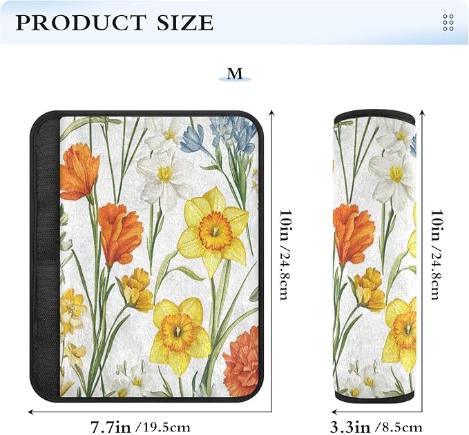 Car Seat Belt Pads Covers 2 Pcs Soft Baby Seat Shoulder Strap Cover for Women Men Kids M Fall Flowers Daffodil Carnation Freesia White