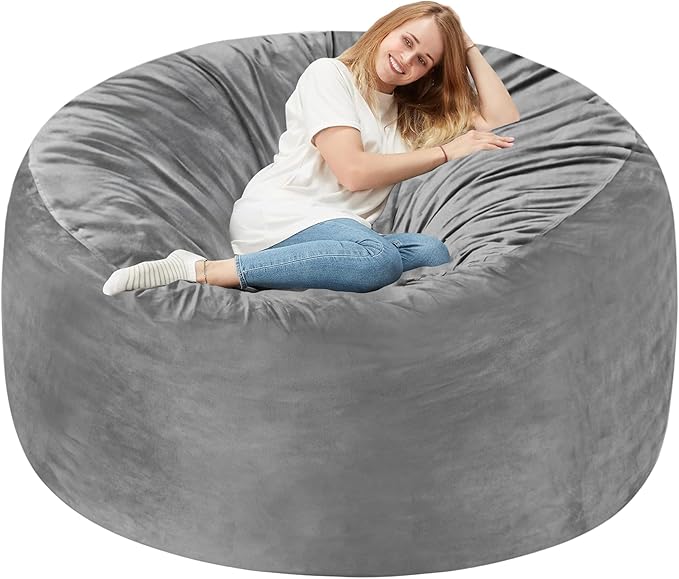 Homguava 6 FT Bean Bag Chair: 6' Bean Bags with Memory Foam Filled, Large Beanbag Chairs Soft Sofa with Dutch Velvet Cover-Light Grey