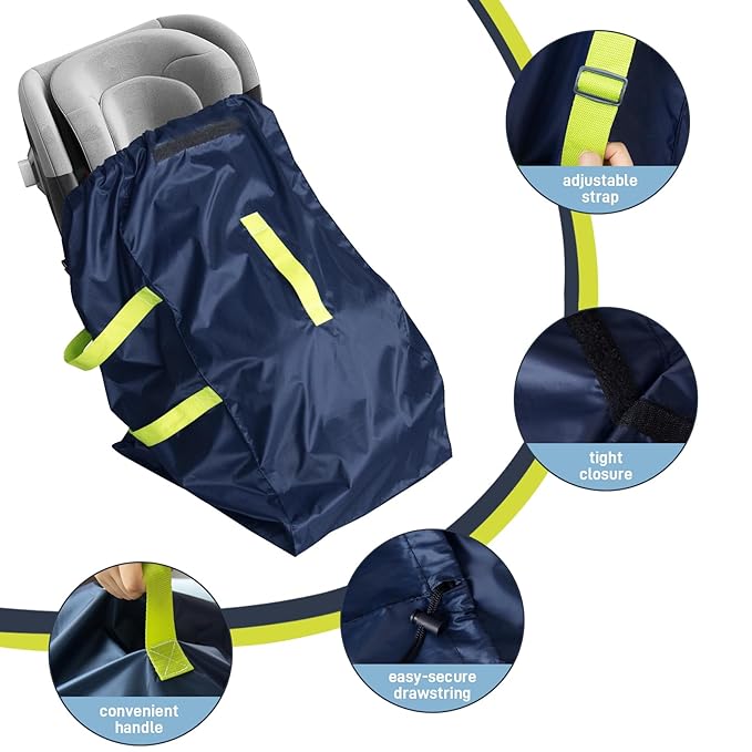 Car Seat Travel Bag for Airplane, Water-Resistant Gate Check Bag with Adjustable Carry Straps, Universal Fit, Durable Carseat Cover for Airplane Travel, Navy