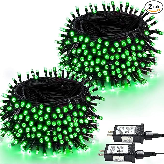 2-Pack 66FT 200 LED St. Patrick's Day Lights, 13 Modes Extendable Christmas Tree Lights with Timer & Memory, Waterproof Twinkle Fairy Lights Green Wire Outdoor String Lights Indoor for Xmas (Green)