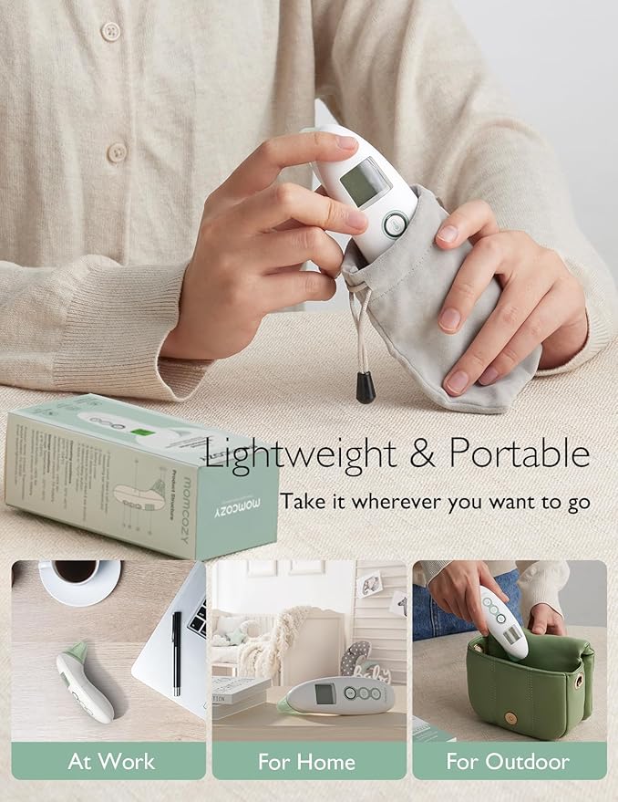 Momcozy Non-Contact Forehead and Ear Thermometer, Digital Infrared Thermometer for Adults and Children, with Child Mode, Fever Alarm Function, Mute and Memory Functions, Fast and Accurate Measurement